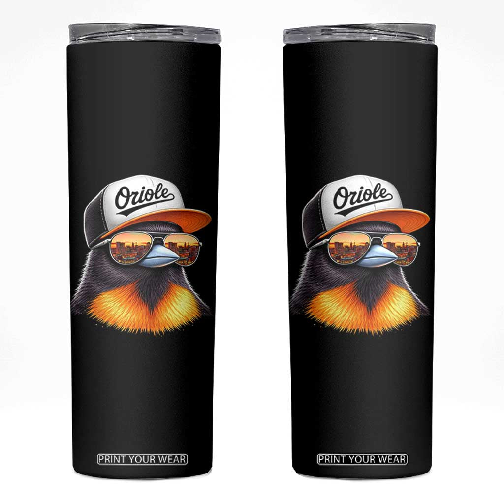 Funny Oriole Bird Wearing Baseball Cap Graphic Vintage Sport Skinny Tumbler TS11 Black Print Your Wear