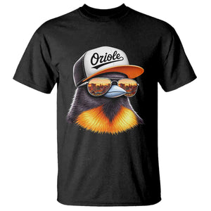 Funny Oriole Bird Wearing Baseball Cap Graphic Vintage Sport T Shirt TS11 Black Print Your Wear