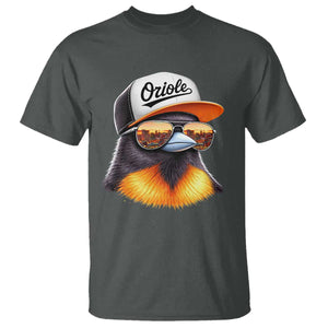 Funny Oriole Bird Wearing Baseball Cap Graphic Vintage Sport T Shirt TS11 Dark Heather Print Your Wear