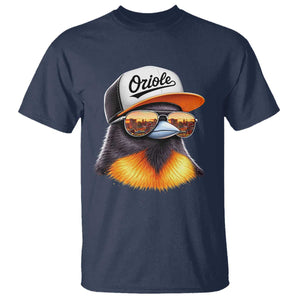 Funny Oriole Bird Wearing Baseball Cap Graphic Vintage Sport T Shirt TS11 Navy Print Your Wear