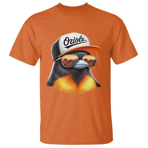 Funny Oriole Bird Wearing Baseball Cap Graphic Vintage Sport T Shirt TS11 Orange Print Your Wear