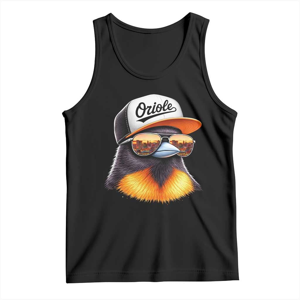 Funny Oriole Bird Wearing Baseball Cap Graphic Vintage Sport Tank Top TS11 Black Print Your Wear