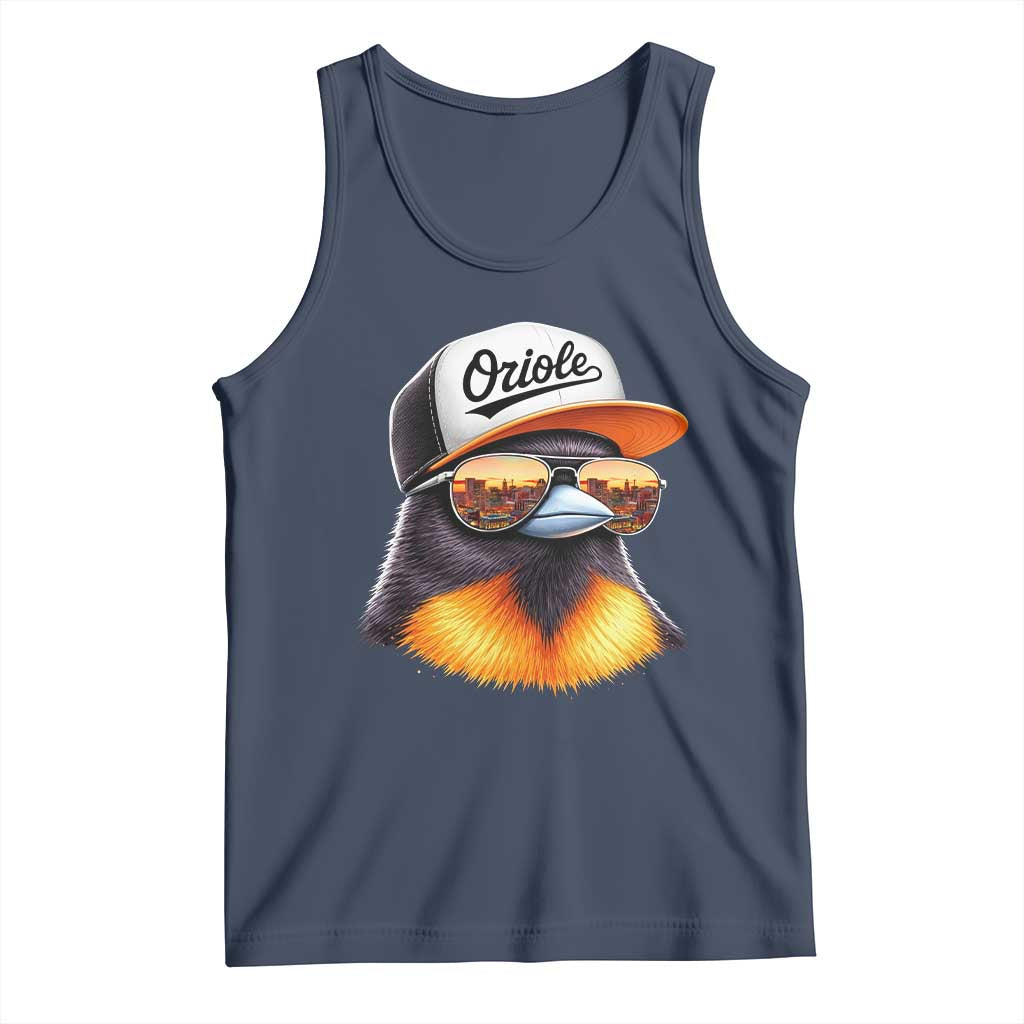 Funny Oriole Bird Wearing Baseball Cap Graphic Vintage Sport Tank Top TS11 Navy Print Your Wear