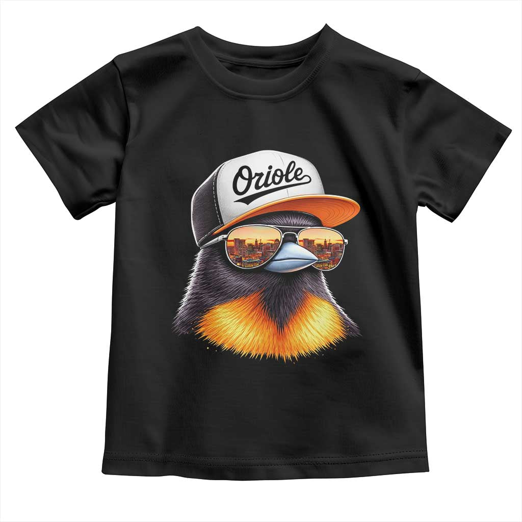 Funny Oriole Bird Wearing Baseball Cap Graphic Vintage Sport Toddler T Shirt TS11 Black Print Your Wear