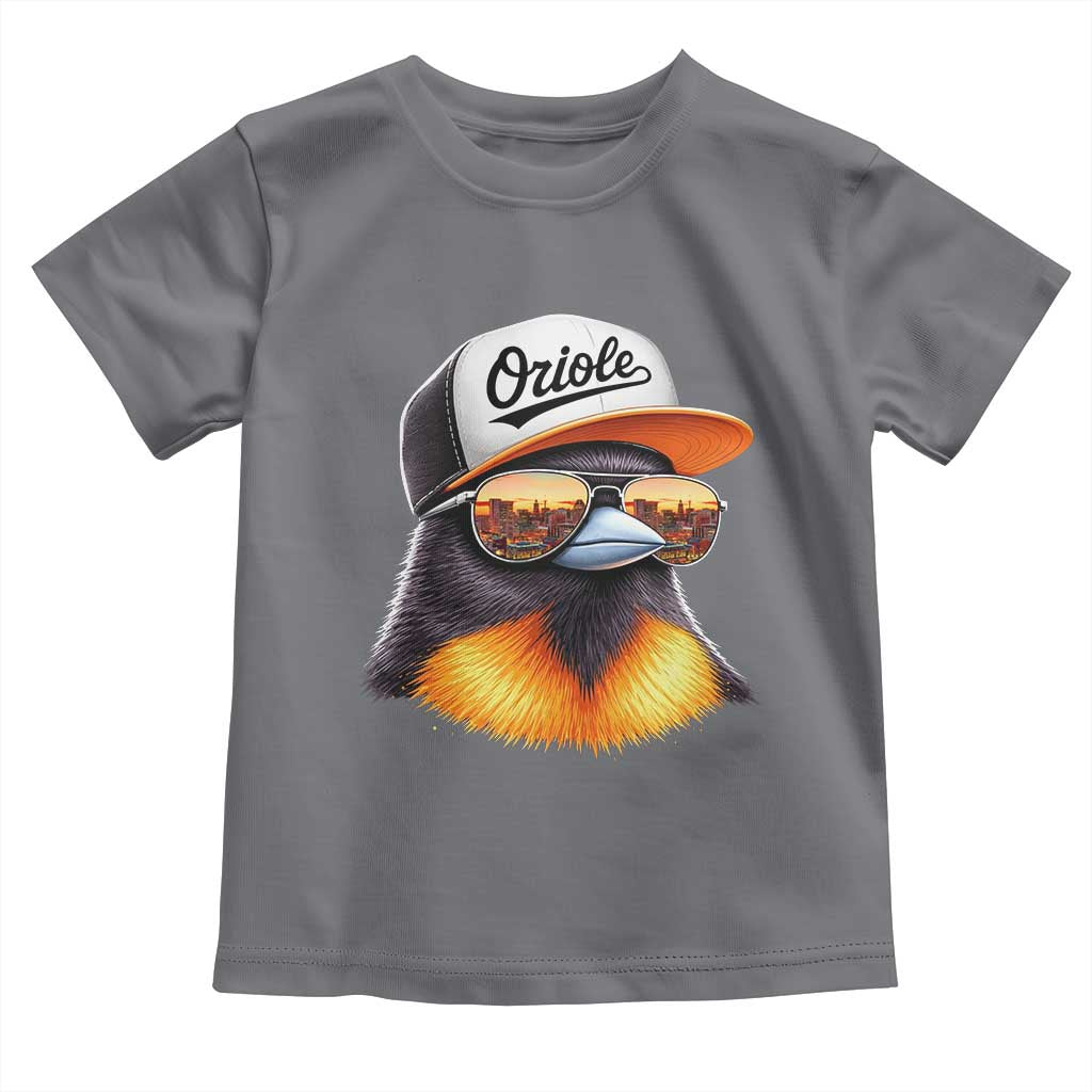 Funny Oriole Bird Wearing Baseball Cap Graphic Vintage Sport Toddler T Shirt TS11 Charcoal Print Your Wear