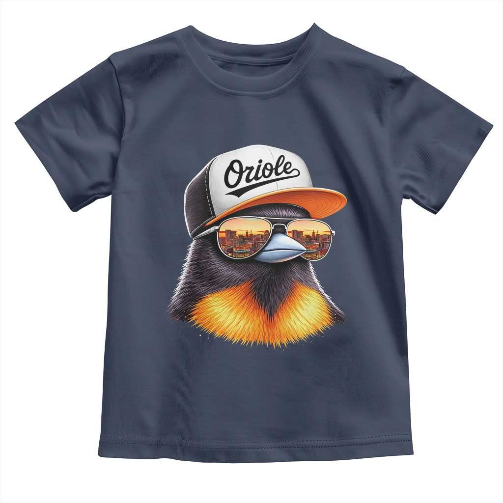 Funny Oriole Bird Wearing Baseball Cap Graphic Vintage Sport Toddler T Shirt TS11 Navy Print Your Wear