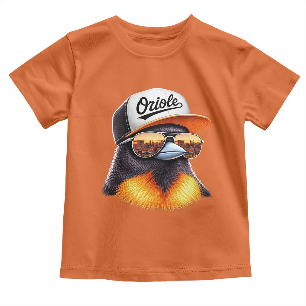 Funny Oriole Bird Wearing Baseball Cap Graphic Vintage Sport Toddler T Shirt TS11 Orange Print Your Wear