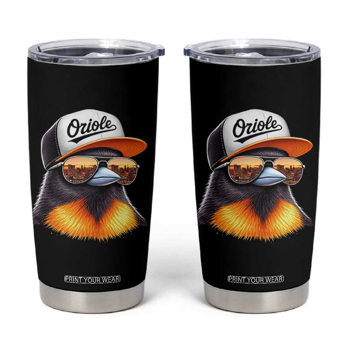 Funny Oriole Bird Wearing Baseball Cap Graphic Vintage Sport Tumbler Cup TS11 Black Print Your Wear