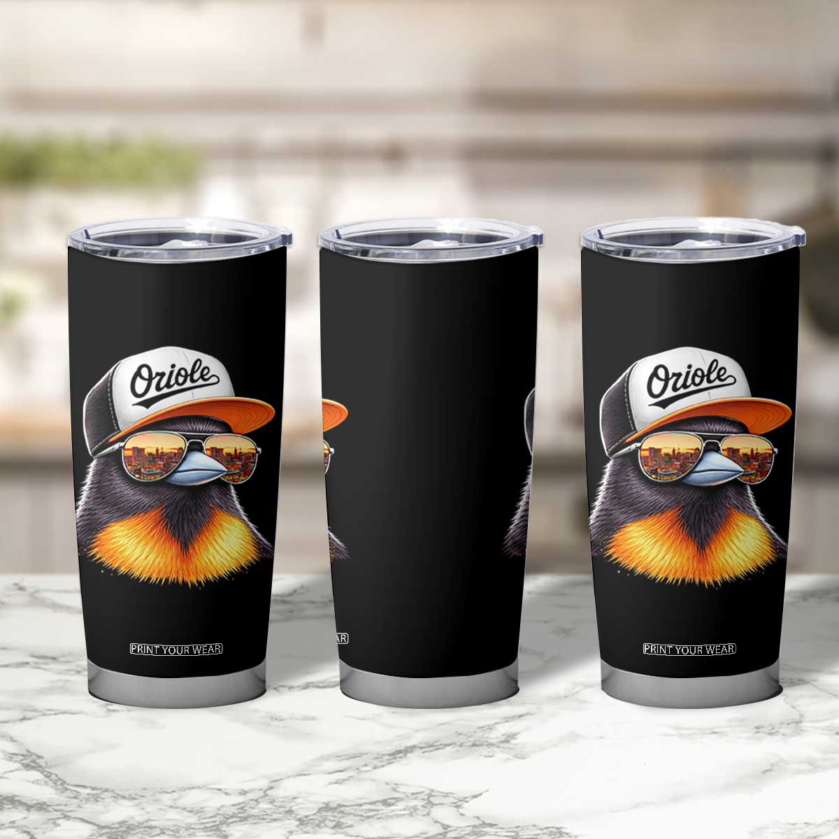 Funny Oriole Bird Wearing Baseball Cap Graphic Vintage Sport Tumbler Cup TS11 Print Your Wear