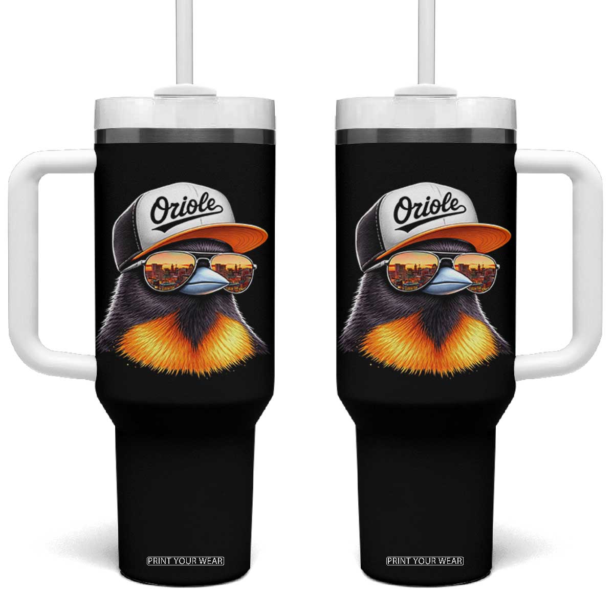 Funny Oriole Bird Wearing Baseball Cap Graphic Vintage Sport Tumbler With Handle TS11 One Size: 40 oz Black Print Your Wear