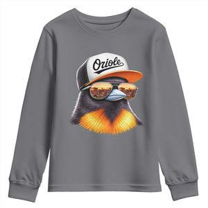 Funny Oriole Bird Wearing Baseball Cap Graphic Vintage Sport Youth Sweatshirt TS11 Charcoal Print Your Wear