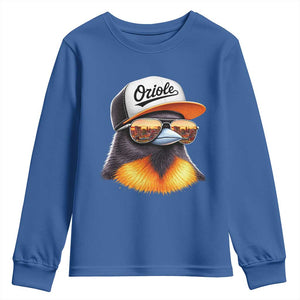 Funny Oriole Bird Wearing Baseball Cap Graphic Vintage Sport Youth Sweatshirt TS11 Royal Blue Print Your Wear