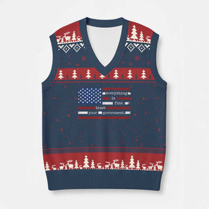 Everything Is Fine Trust Your Government V-Neck Knit Sweater Vest Funny Political American Flag TS11 Navy Red Print Your Wear