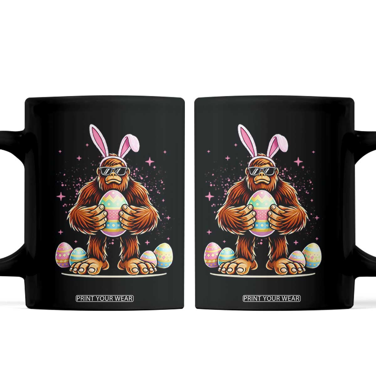 Funny Bigfoot Easter Day Bunny Sasquatch Egg Coffee Mug TS11 Black Print Your Wear