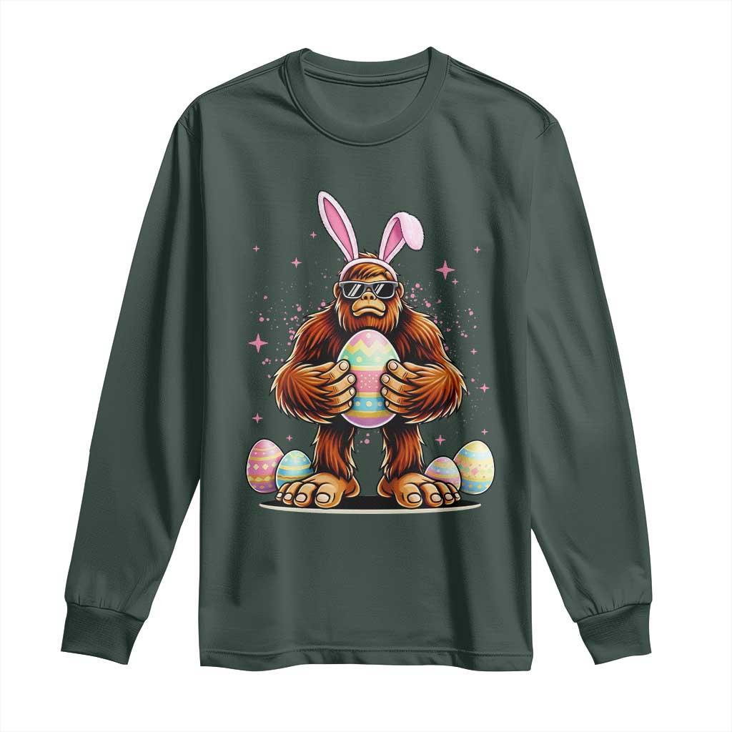 Funny Bigfoot Easter Day Bunny Sasquatch Egg Long Sleeve Shirt TS11 Dark Forest Green Print Your Wear