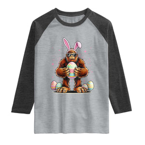 Funny Bigfoot Easter Day Bunny Sasquatch Egg Raglan Shirt TS11 Heather Gray Heather Charcoal Print Your Wear