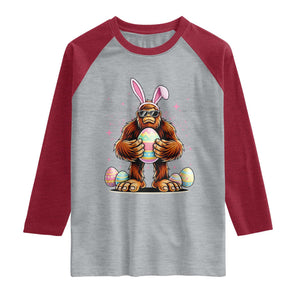 Funny Bigfoot Easter Day Bunny Sasquatch Egg Raglan Shirt TS11 Heather Gray Heather Red Print Your Wear