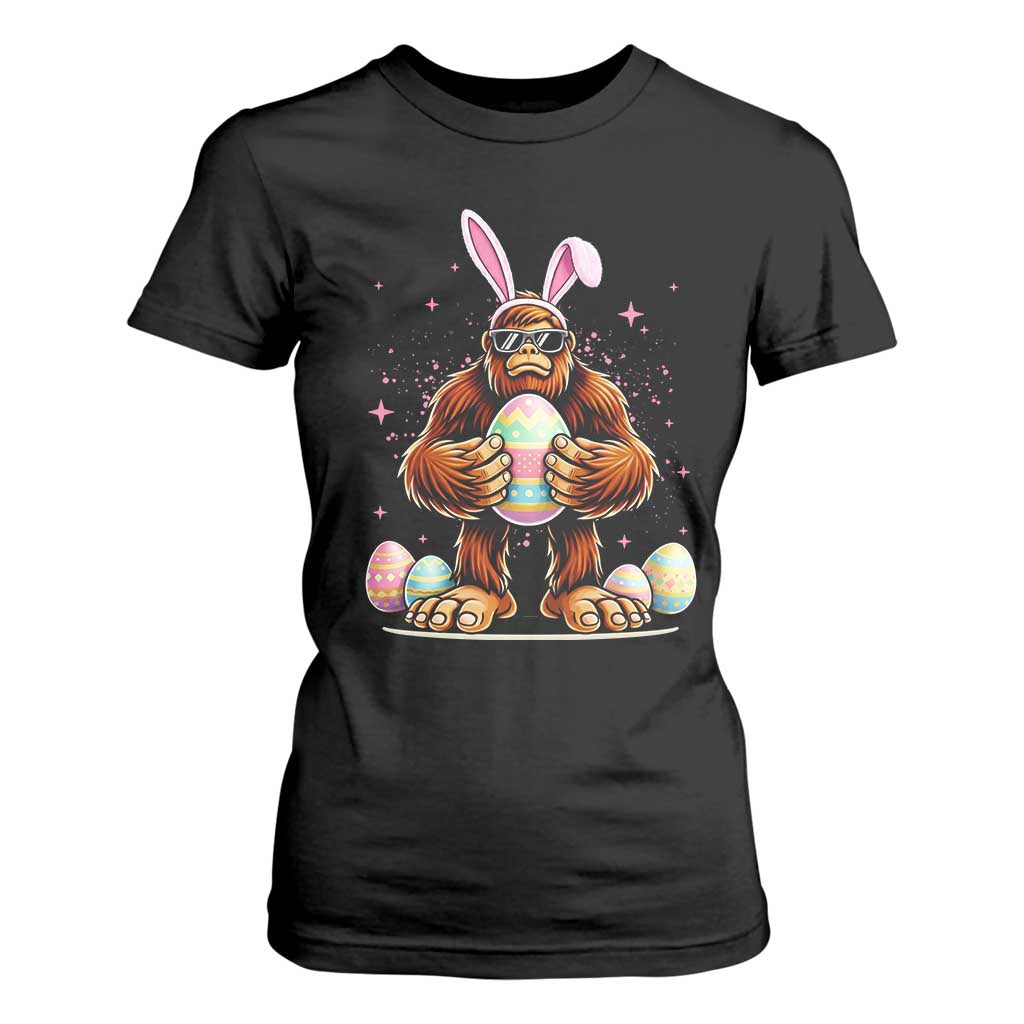 Funny Bigfoot Easter Day Bunny Sasquatch Egg T Shirt For Women TS11 Black Print Your Wear