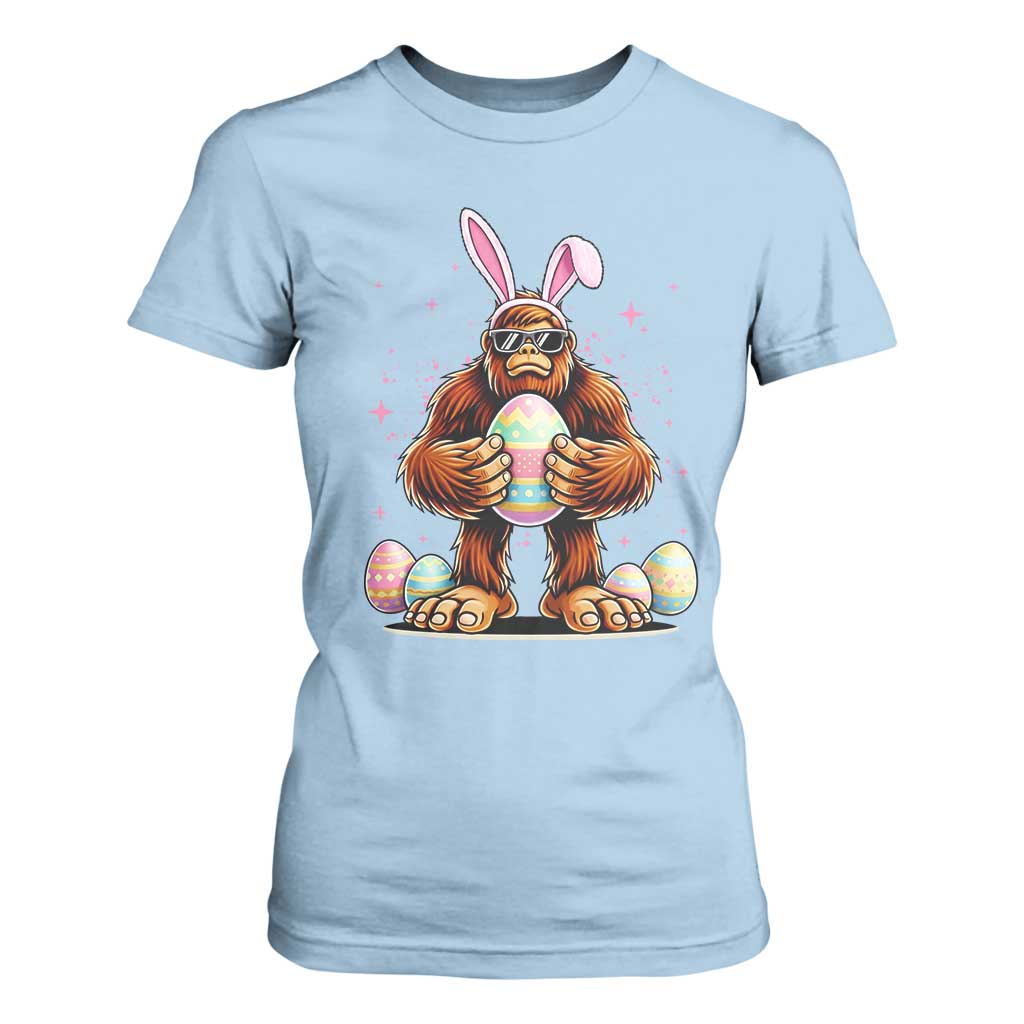 Funny Bigfoot Easter Day Bunny Sasquatch Egg T Shirt For Women TS11 Light Blue Print Your Wear