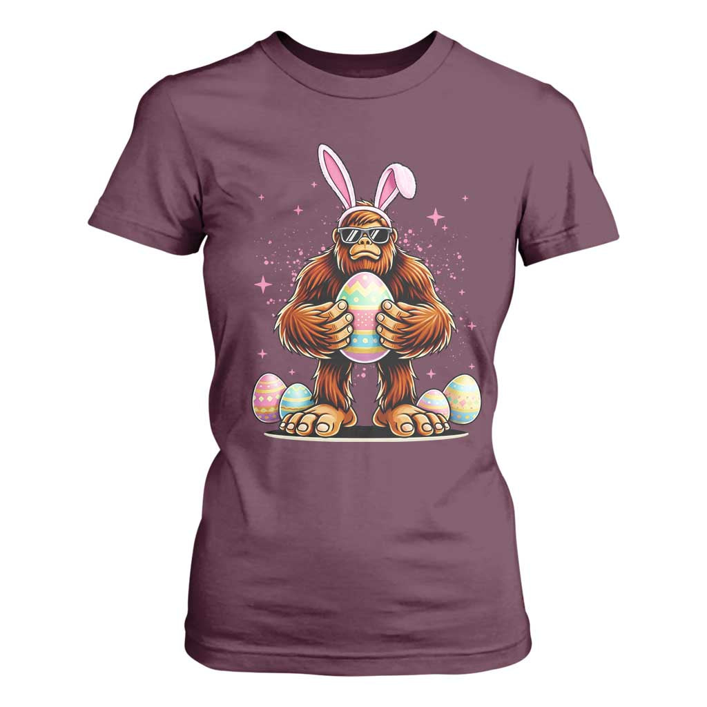 Funny Bigfoot Easter Day Bunny Sasquatch Egg T Shirt For Women TS11 Maroon Print Your Wear