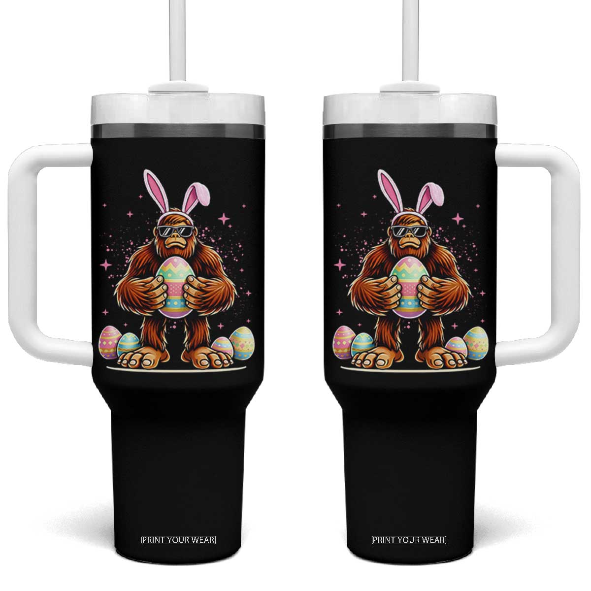 Funny Bigfoot Easter Day Bunny Sasquatch Egg Tumbler With Handle TS11 One Size: 40 oz Black Print Your Wear