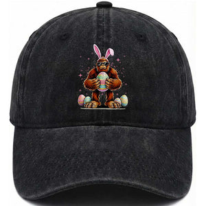 Funny Bigfoot Easter Day Bunny Sasquatch Egg Washed Cotton Baseball Cap TS11 Washed Cap Universal Fit Black Print Your Wear