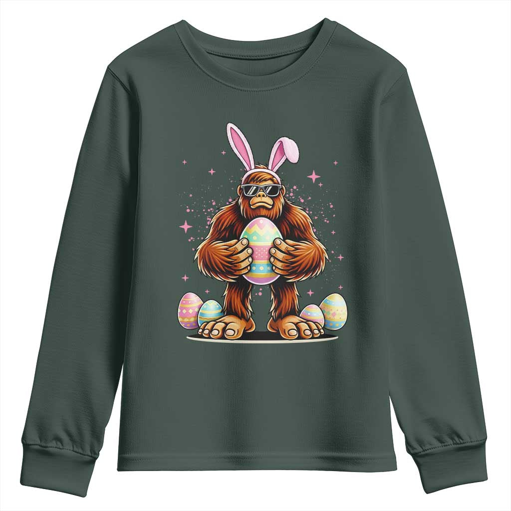 Funny Bigfoot Easter Day Bunny Sasquatch Egg Youth Sweatshirt TS11 Dark Forest Green Print Your Wear