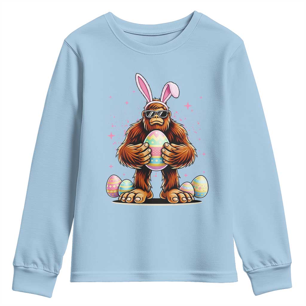 Funny Bigfoot Easter Day Bunny Sasquatch Egg Youth Sweatshirt TS11 Light Blue Print Your Wear