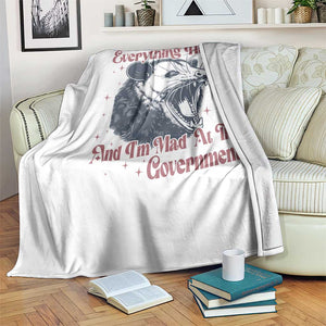 Everything Hurts And I Am Mad At The Government Throw Blanket Funny Burnout Possum TS11 Print Your Wear