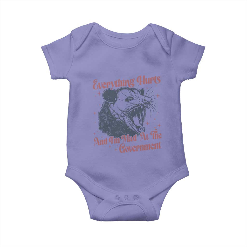 Everything Hurts And I Am Mad At The Government Baby Onesie Funny Burnout Possum TS11 Violet Print Your Wear