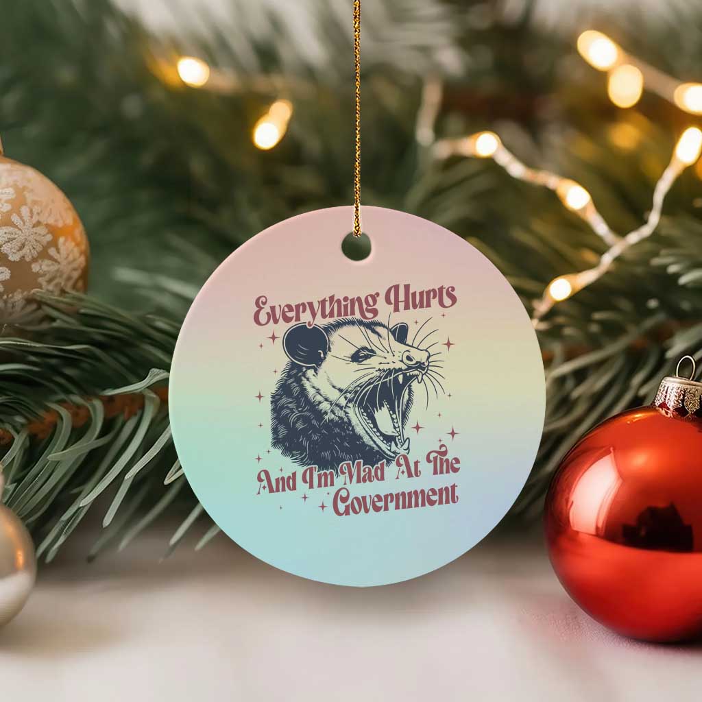 Everything Hurts And I Am Mad At The Government Ceramic Ornament Funny Burnout Possum TS11 1pc Pastel Print Your Wear