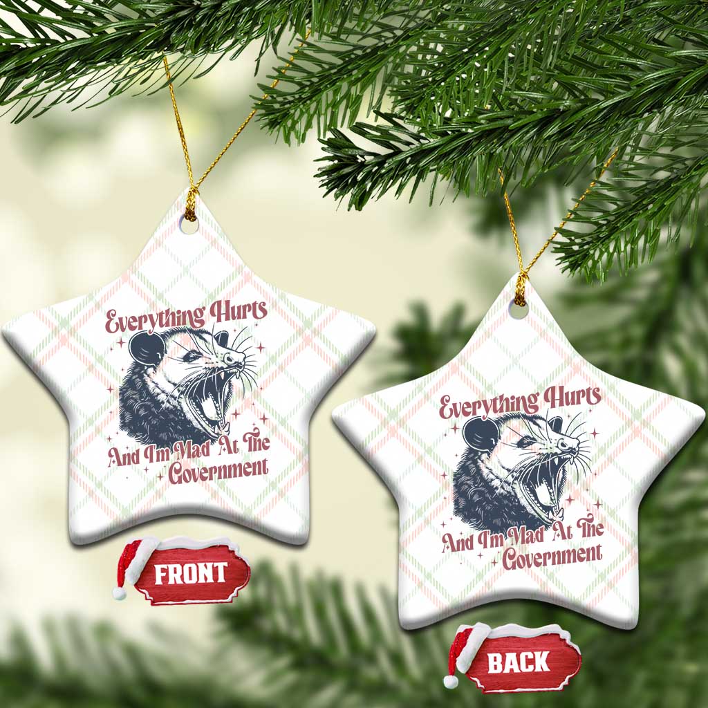 Everything Hurts And I Am Mad At The Government Ceramic Ornament Funny Burnout Possum TS11 Print Your Wear