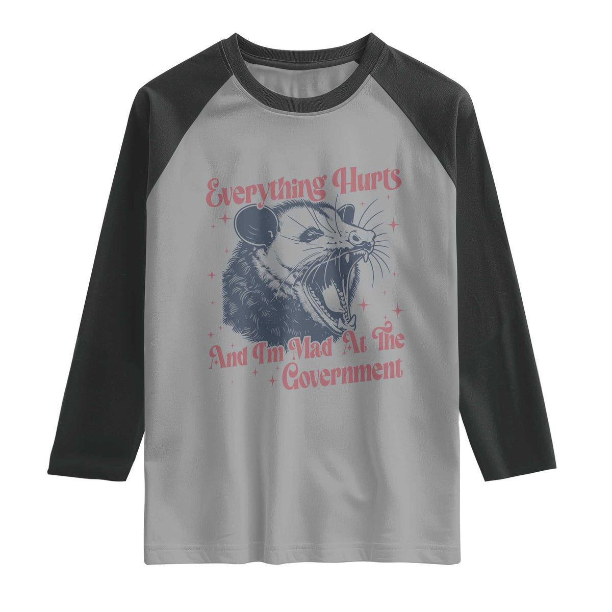 Everything Hurts And I Am Mad At The Government Raglan Shirt Funny Burnout Possum TS11 Sport Gray Black Print Your Wear