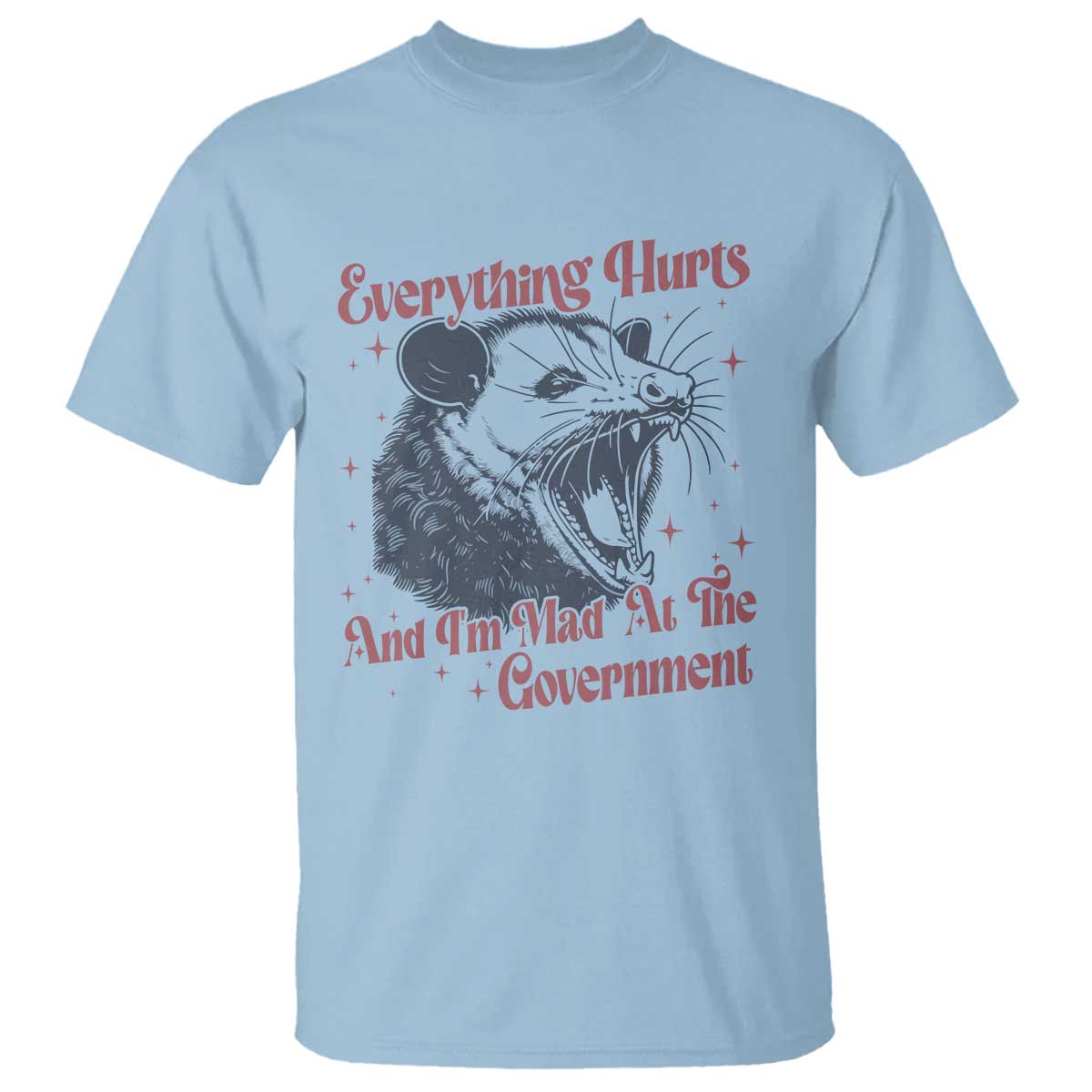 Everything Hurts And I Am Mad At The Government T Shirt Funny Burnout Possum TS11 Light Blue Print Your Wear
