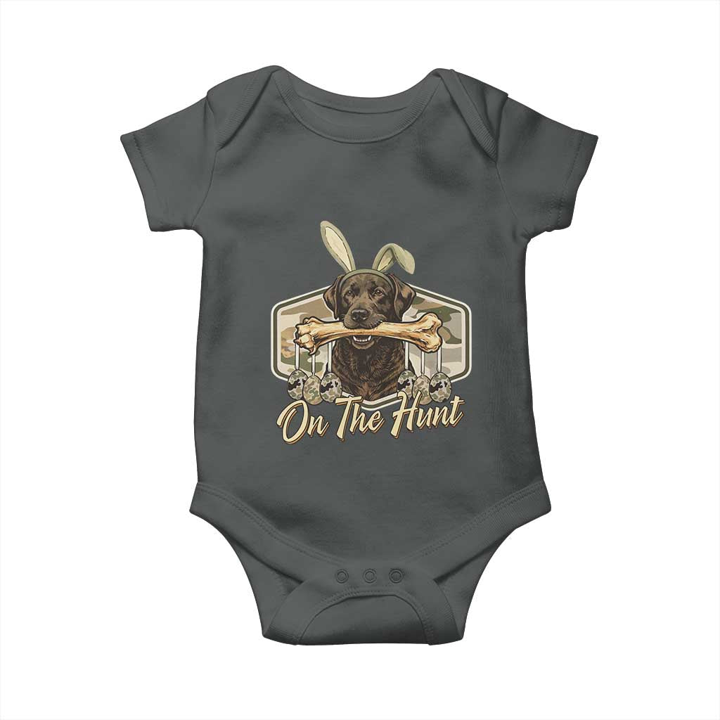 Funny Egg Hunter Baby Onesie On The Hunt Camo Easter Labrador Dog TS11 Dark Heather Print Your Wear