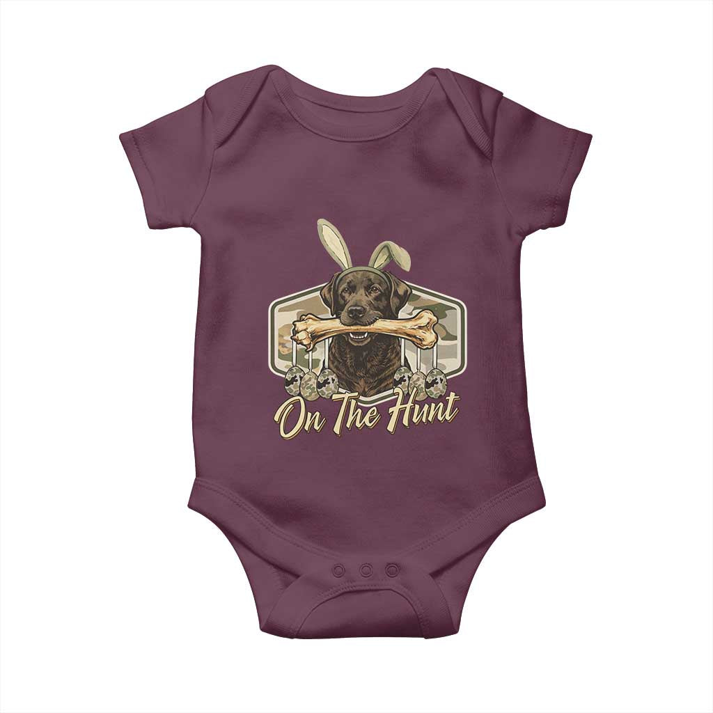 Funny Egg Hunter Baby Onesie On The Hunt Camo Easter Labrador Dog TS11 Maroon Print Your Wear