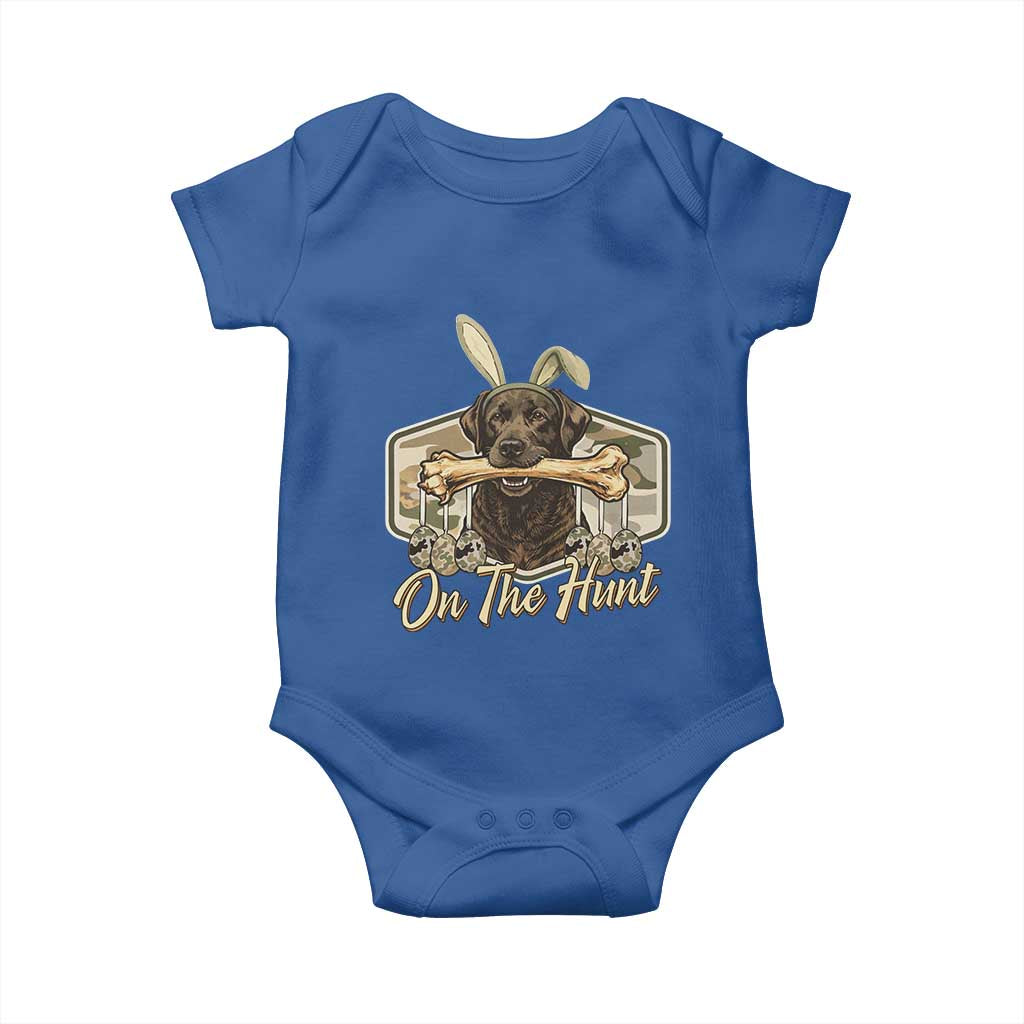 Funny Egg Hunter Baby Onesie On The Hunt Camo Easter Labrador Dog TS11 Royal Blue Print Your Wear