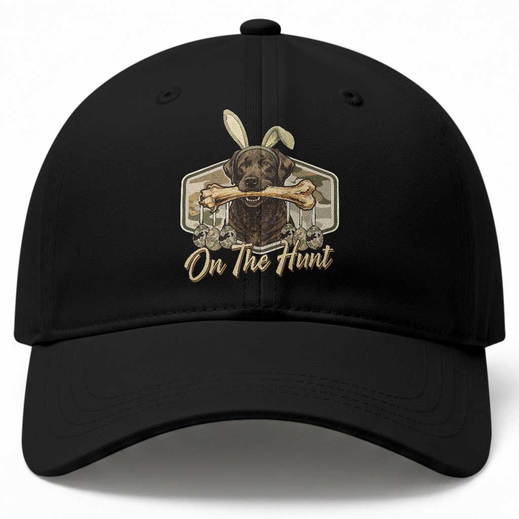 Funny Egg Hunter Baseball Cap On The Hunt Camo Easter Labrador Dog
