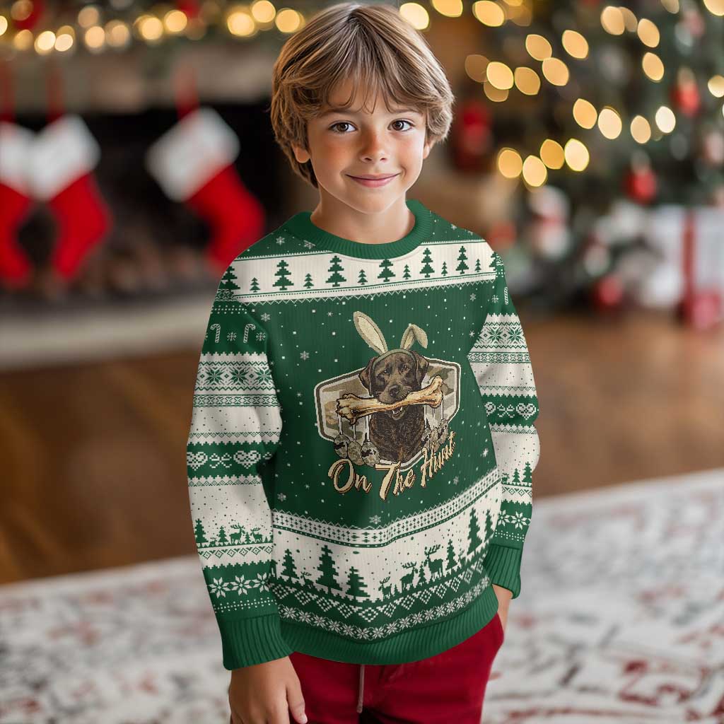 Funny Egg Hunter Ugly Christmas Sweater On The Hunt Camo Easter Labrador Dog TS11 Forest Green Beige Print Your Wear