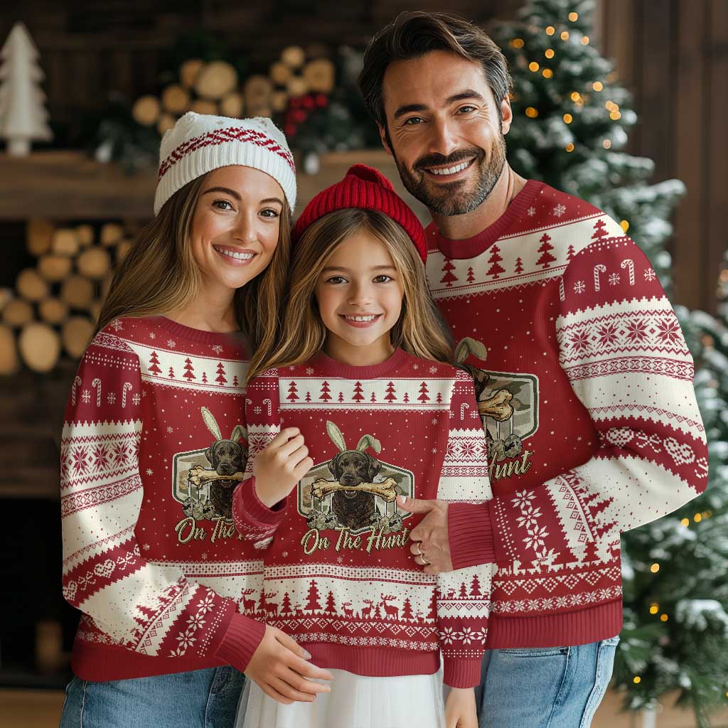 Funny Egg Hunter Ugly Christmas Sweater On The Hunt Camo Easter Labrador Dog TS11 Red Beige Print Your Wear