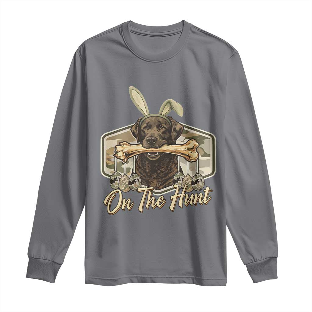 Funny Egg Hunter Long Sleeve Shirt On The Hunt Camo Easter Labrador Dog TS11 Charcoal Print Your Wear