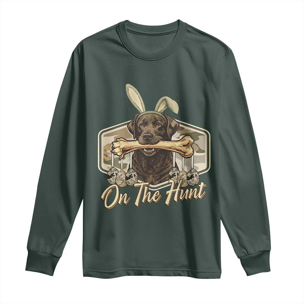 Funny Egg Hunter Long Sleeve Shirt On The Hunt Camo Easter Labrador Dog TS11 Dark Forest Green Print Your Wear