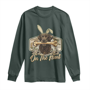 Funny Egg Hunter Long Sleeve Shirt On The Hunt Camo Easter Labrador Dog TS11 Dark Forest Green Print Your Wear