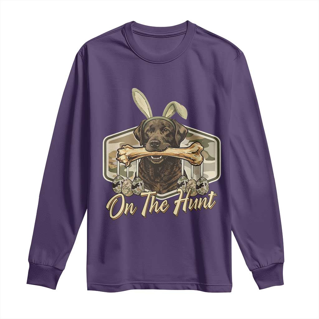 Funny Egg Hunter Long Sleeve Shirt On The Hunt Camo Easter Labrador Dog TS11 Purple Print Your Wear
