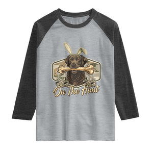 Funny Egg Hunter Raglan Shirt On The Hunt Camo Easter Labrador Dog TS11 Heather Gray Heather Charcoal Print Your Wear