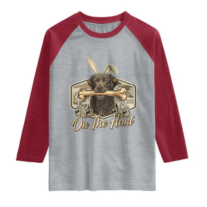 Funny Egg Hunter Raglan Shirt On The Hunt Camo Easter Labrador Dog TS11 Heather Gray Heather Red Print Your Wear