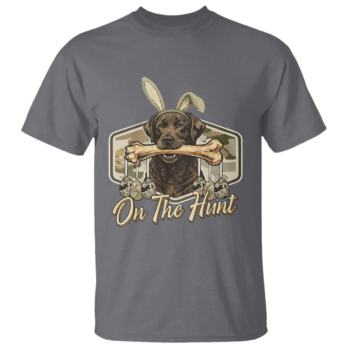Funny Egg Hunter T Shirt On The Hunt Camo Easter Labrador Dog TS11 Charcoal Print Your Wear