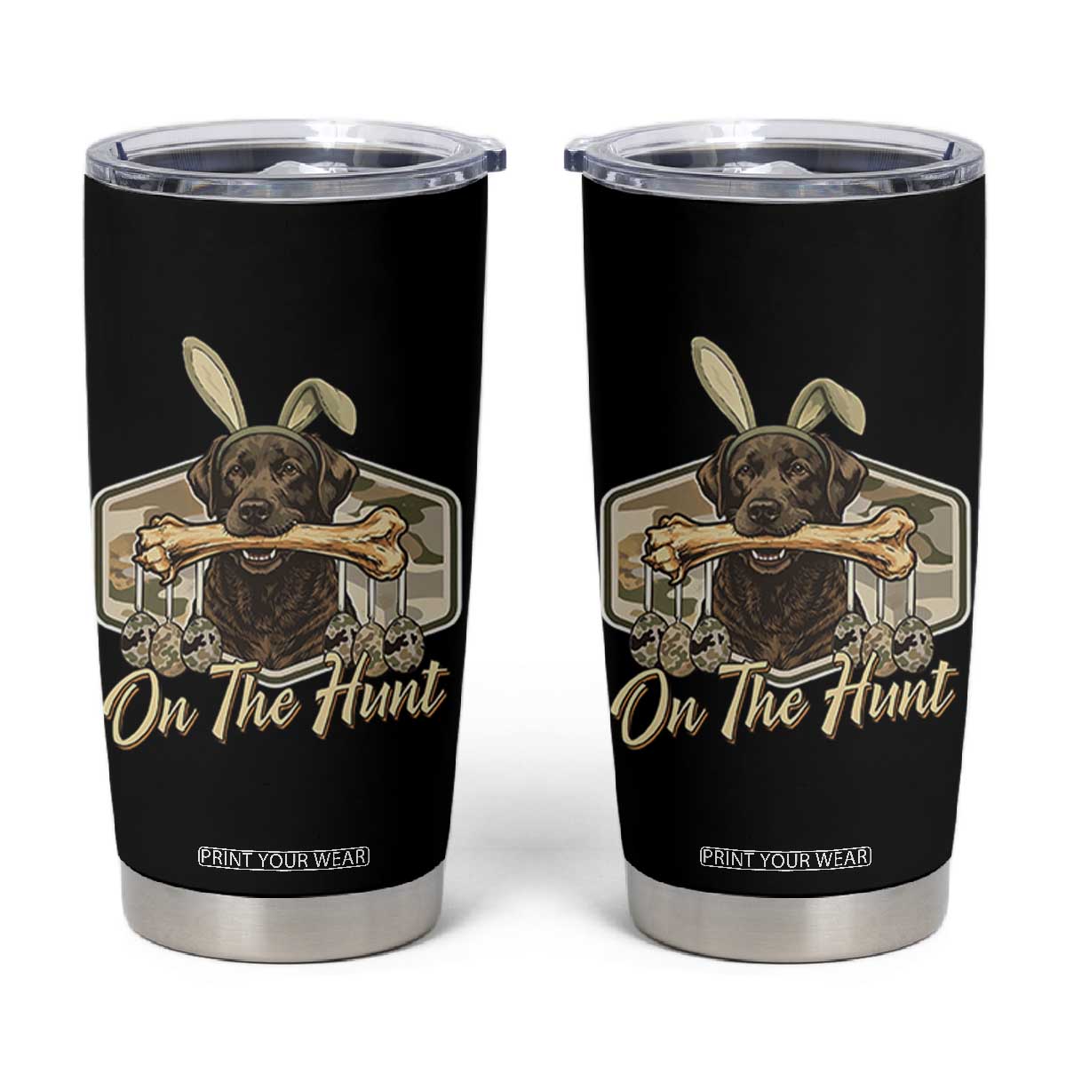 Funny Egg Hunter Tumbler Cup On The Hunt Camo Easter Labrador Dog TS11 Black Print Your Wear
