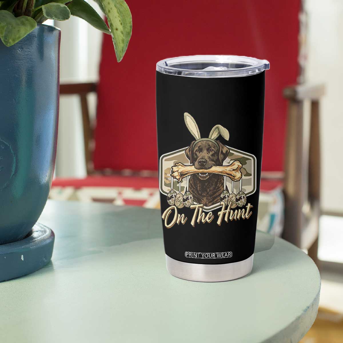 Funny Egg Hunter Tumbler Cup On The Hunt Camo Easter Labrador Dog TS11 Print Your Wear