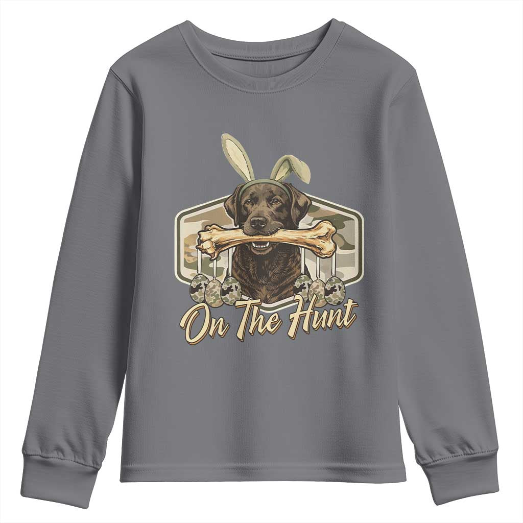 Funny Egg Hunter Youth Sweatshirt On The Hunt Camo Easter Labrador Dog TS11 Charcoal Print Your Wear